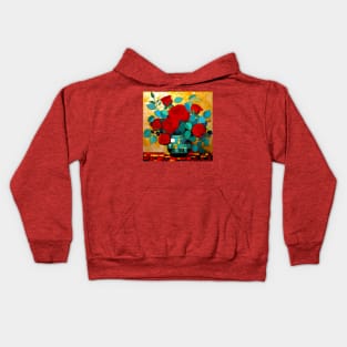 Red Roses and Eucalyptus Leaves in a Geometric Decorative Vase Kids Hoodie